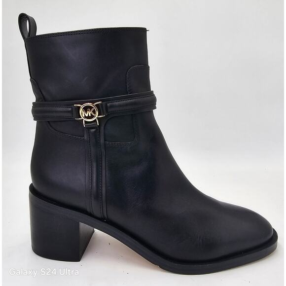 Michael Kors Mindy Black Leather Ankle Boot Heeled Zippered Bootie Women's 11M - Picture 1 of 9